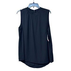 Alfani Plus Size Knit Mock Neck, sleeveless Chiffon Blouse, Black, Sz. OX